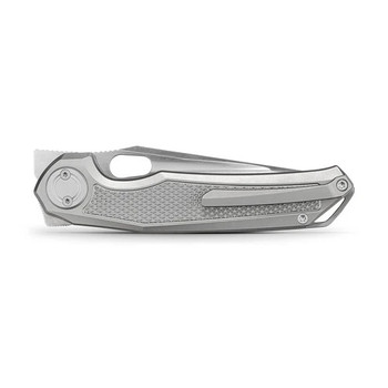 Vosteed Thunderbird V Ferrum Seer Folding Knife Gray Titanium Handle M390 Plain Edge Dual Satin/Bead Blast Finish A0324