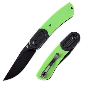 Kansept Reverie Folding Knife Black/Green G10 Handle 154CM Plain Edge Black Stonewash Finish T2025B2