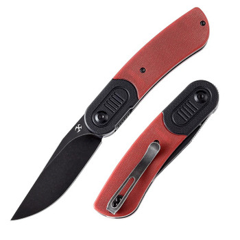 Kansept Reverie Folding Knife Black/Red G10 Handle 154CM Plain Edge Black Stonewash Finish T2025B6