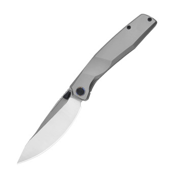 Ferramonster Astrome Folding Knife Bead Blast Titanium Handle S90V Plain Edge Belt Satin Finish FM23009-A