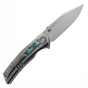 SixLeaf Folding Knife Titanium/Mother of Pearl Handle M390 Plain Edge SL-106-M390-Shell