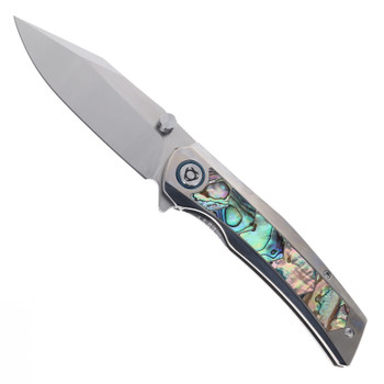 SixLeaf Folding Knife Titanium/Mother of Pearl Handle M390 Plain Edge SL-106-M390-Shell