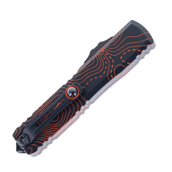 Microtech Ultratech Gen IV Signature Series OTF Automatic Black/Orange Camo Handle Topographic M390MK Blade 11224-1TPBKORCS