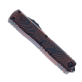 Microtech Ultratech Gen IV Signature Series OTF Automatic Black/Orange Camo Handle Topographic M390MK Blade 11224-1TPBKORCS