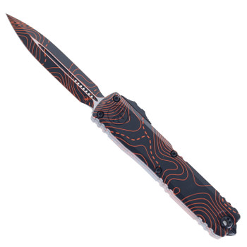 Microtech Ultratech Gen IV Signature Series OTF Automatic Black/Orange Camo Handle Topographic M390MK Blade 11224-1TPBKORCS