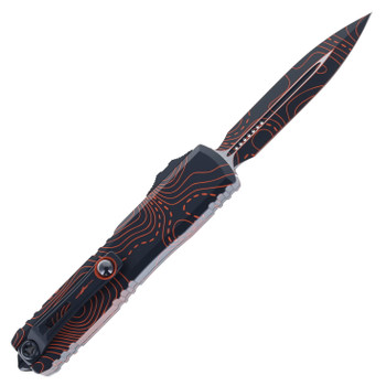 Microtech Ultratech Gen IV Signature Series OTF Automatic Black/Orange Camo Handle Topographic M390MK Blade 11224-1TPBKORCS