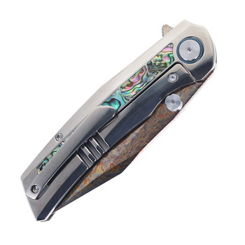 SixLeaf Folding Knife Gold Titanium/Mother of Pearl Handle M390 Plain Feather Gold Pattern Blade SL-106-Gold-2