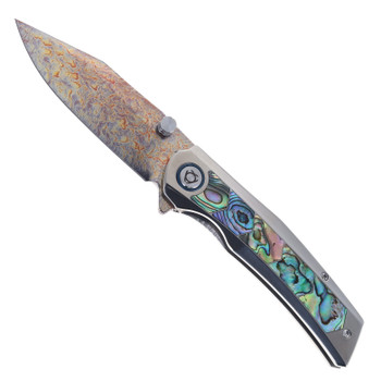 SixLeaf Folding Knife Gold Titanium/Mother of Pearl Handle M390 Plain Feather Gold Pattern Blade SL-106-Gold-2