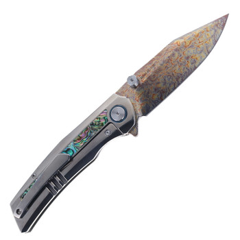 SixLeaf Folding Knife Gold Titanium/Mother of Pearl Handle M390 Plain Feather Gold Pattern Blade SL-106-Gold-2