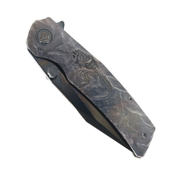SixLeaf Folding Knife Titanium Handle M390 Plain Edge DLC Finish SL-106-1-Engraved