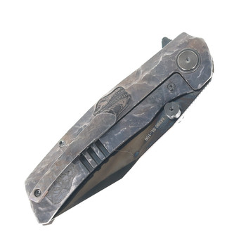 SixLeaf Folding Knife Titanium Handle M390 Plain Edge DLC Finish SL-106-1-Engraved