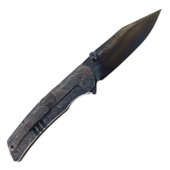 SixLeaf Folding Knife Titanium Handle M390 Plain Edge DLC Finish SL-106-1-Engraved