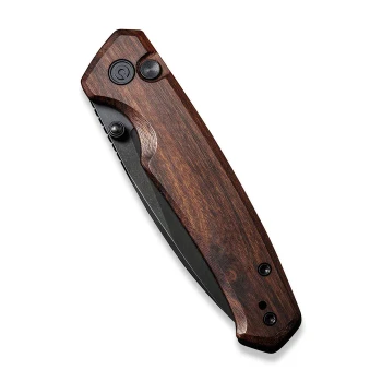 (Button Stick) Discontinued Civivi Altus Button Lock Folding Knife Cuibourtia Wood Handle Nitro-V Plain Edge Black Stonewash Finish C20076-3