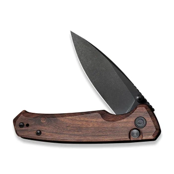 (Button Stick) Discontinued Civivi Altus Button Lock Folding Knife Cuibourtia Wood Handle Nitro-V Plain Edge Black Stonewash Finish C20076-3