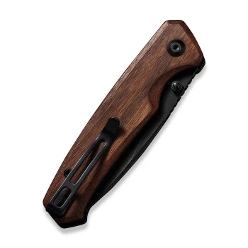 (Button Stick) Discontinued Civivi Altus Button Lock Folding Knife Cuibourtia Wood Handle Nitro-V Plain Edge Black Stonewash Finish C20076-3