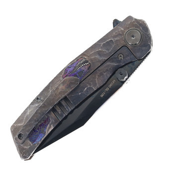 SixLeaf Folding Knife Titanium Handle M390 Plain Edge DLC Finish SL-106-2-Engraved