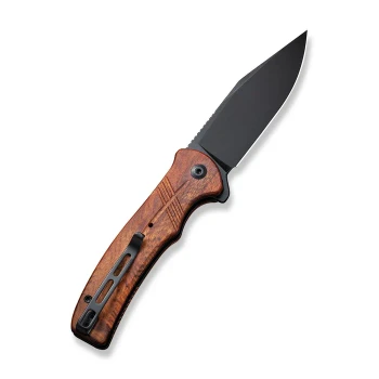 (Open Box) Returned Civivi Cogent Button Lock Folding Knife Guibourtia Wood Handle 14C28N Clip Point Plain Edge Black Stonewash Finish C20038D-8