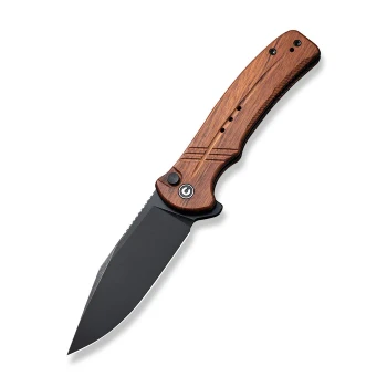 (Open Box) Returned Civivi Cogent Button Lock Folding Knife Guibourtia Wood Handle 14C28N Clip Point Plain Edge Black Stonewash Finish C20038D-8