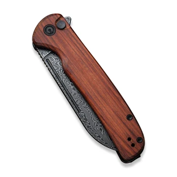 (Open Box) Returned Civivi Chevalier Folding Knife Cuibourtia Wood Handle damascus Plain Edge Black Hand Rubbed Finish C20022-DS1