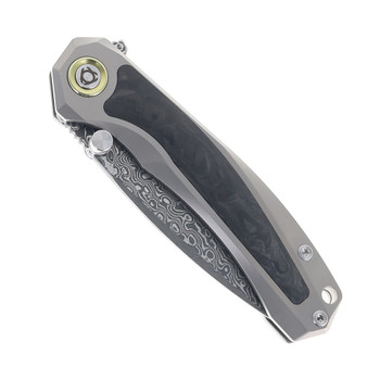 SixLeaf Folding Knife Black Titanium/Carbon Fiber Handle Damascus Plain Edge SL-107-CF-Black