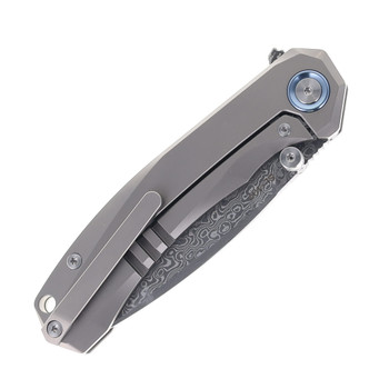 SixLeaf Folding Knife Blue Titanium/Carbon Fiber Handle Damascus Plain Edge SL-107-CF-Blue