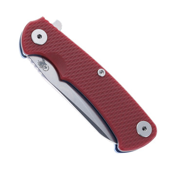 Hinderer Project X Folding Knife Sheepsfoot Stonewashed Magnacut Blade Red G10 & Blue Titanium Handle