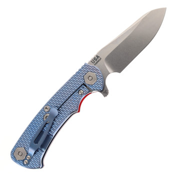 Hinderer Project X Folding Knife Sheepsfoot Stonewashed Magnacut Blade Red G10 & Blue Titanium Handle