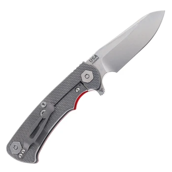 Hinderer Project X Folding Knife Sheepsfoot Stonewashed Magnacut Blade Red G10 & Working Finish Titanium Handle