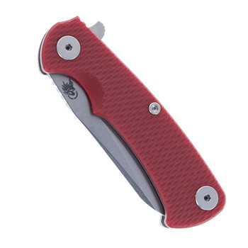 Hinderer Project X Folding Knife Sheepsfoot Stonewashed Magnacut Blade Red G10 & Working Finish Titanium Handle