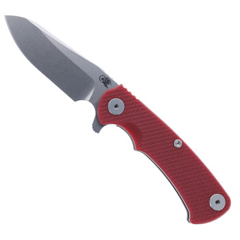Hinderer Project X Folding Knife Sheepsfoot Stonewashed Magnacut Blade Red G10 & Working Finish Titanium Handle