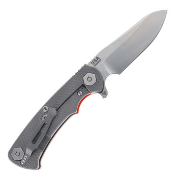 Hinderer Project X Folding Knife Sheepsfoot Stonewashed Magnacut Blade Orange G10 & Working Finish Titanium Handle