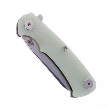 Hinderer Project X Folding Knife Sheepsfoot Stonewashed Magnacut Blade Translucent Green G10 & Working Finish Titanium Handle