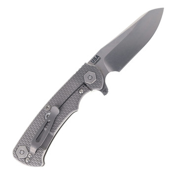 Hinderer Project X Folding Knife Sheepsfoot Stonewashed Magnacut Blade Translucent Green G10 & Working Finish Titanium Handle