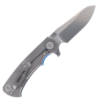 Hinderer Project X Folding Knife Sheepsfoot Stonewashed Magnacut Blade Blue G10 & Working Finish Titanium Handle