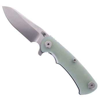 Hinderer Project X Folding Knife Sheepsfoot Stonewashed Magnacut Blade Translucent Green G10 & Stonewashed Blue Titanium Handle