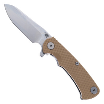 Hinderer Project X Folding Knife Sheepsfoot Stonewashed Magnacut Blade Coyote G10 & Stonewashed  Titanium Handle