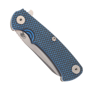 Hinderer Project X Folding Knife Sheepsfoot Stonewashed Magnacut Blade Blue/Black G10 & Stonewashed Titanium Handle