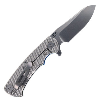 Hinderer Project X Folding Knife Sheepsfoot Stonewashed Magnacut Blade Blue/Black G10 & Stonewashed Titanium Handle