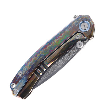 SixLeaf Folding Knife Lightning Blue Titanium/Carbon Fiber Handle Damascus Plain Edge