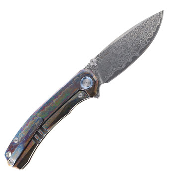 SixLeaf Folding Knife Lightning Blue Titanium/Carbon Fiber Handle Damascus Plain Edge