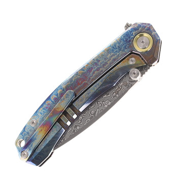 SixLeaf Folding Knife Lightning Green Titanium/Carbon Fiber Handle Damascus Plain Edge SL-107-Lightning-Pattern-Green
