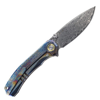SixLeaf Folding Knife Lightning Green Titanium/Carbon Fiber Handle Damascus Plain Edge SL-107-Lightning-Pattern-Green