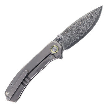 SixLeaf Folding Knife Blue Titanium Handle Damascus Plain Edge SL-107-Ti-Blue