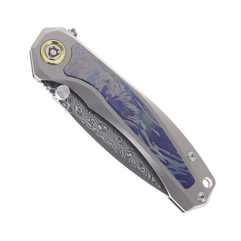 SixLeaf Folding Knife Purple Titanium Handle Damascus Plain Edge SL-107-Ti-Purple