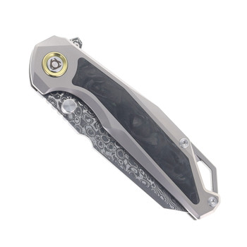 SixLeaf Folding Knife Black Titanium/Carbon Fiber Handle Damascus Plain Edge SL-108-CF-Black