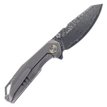 SixLeaf Folding Knife Black Titanium/Carbon Fiber Handle Damascus Plain Edge SL-108-CF-Black