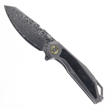 SixLeaf Folding Knife Black Titanium/Carbon Fiber Handle Damascus Plain Edge SL-108-CF-Black