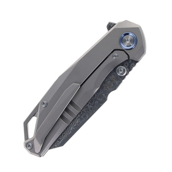 SixLeaf Folding Knife Blue Titanium/Carbon Fiber Handle Damascus Plain Edge SL-108-CF-Blue