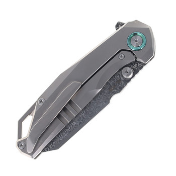 SixLeaf Folding Knife Green Titanium/Carbon Fiber Handle Damascus Plain Edge SL-108-CF-Green