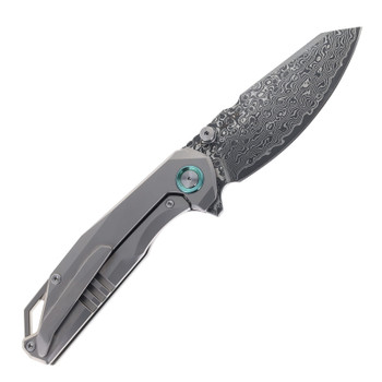 SixLeaf Folding Knife Green Titanium/Carbon Fiber Handle Damascus Plain Edge SL-108-CF-Green